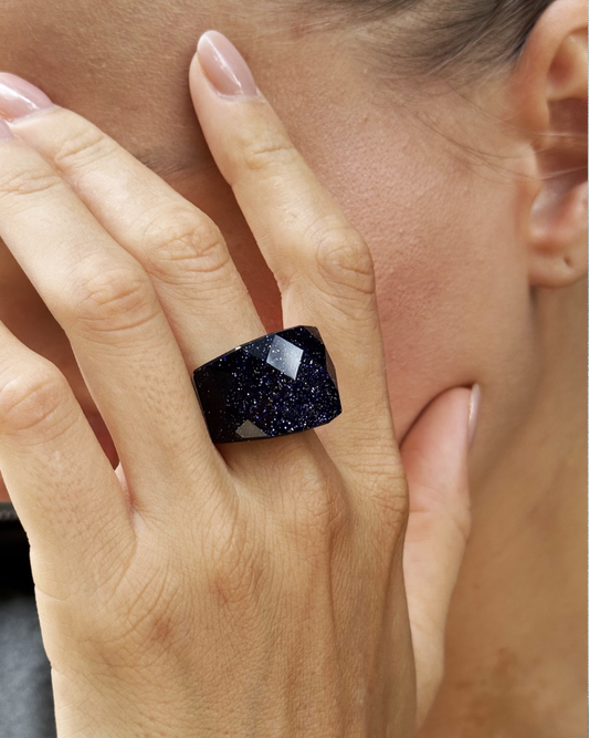 Midnight Faceted Gold Statement Ring