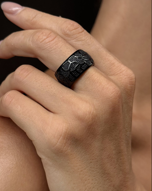Black Engraved Statement Ring