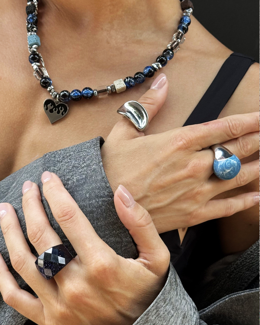 Azure Sculptural Silver Minimalist Ring