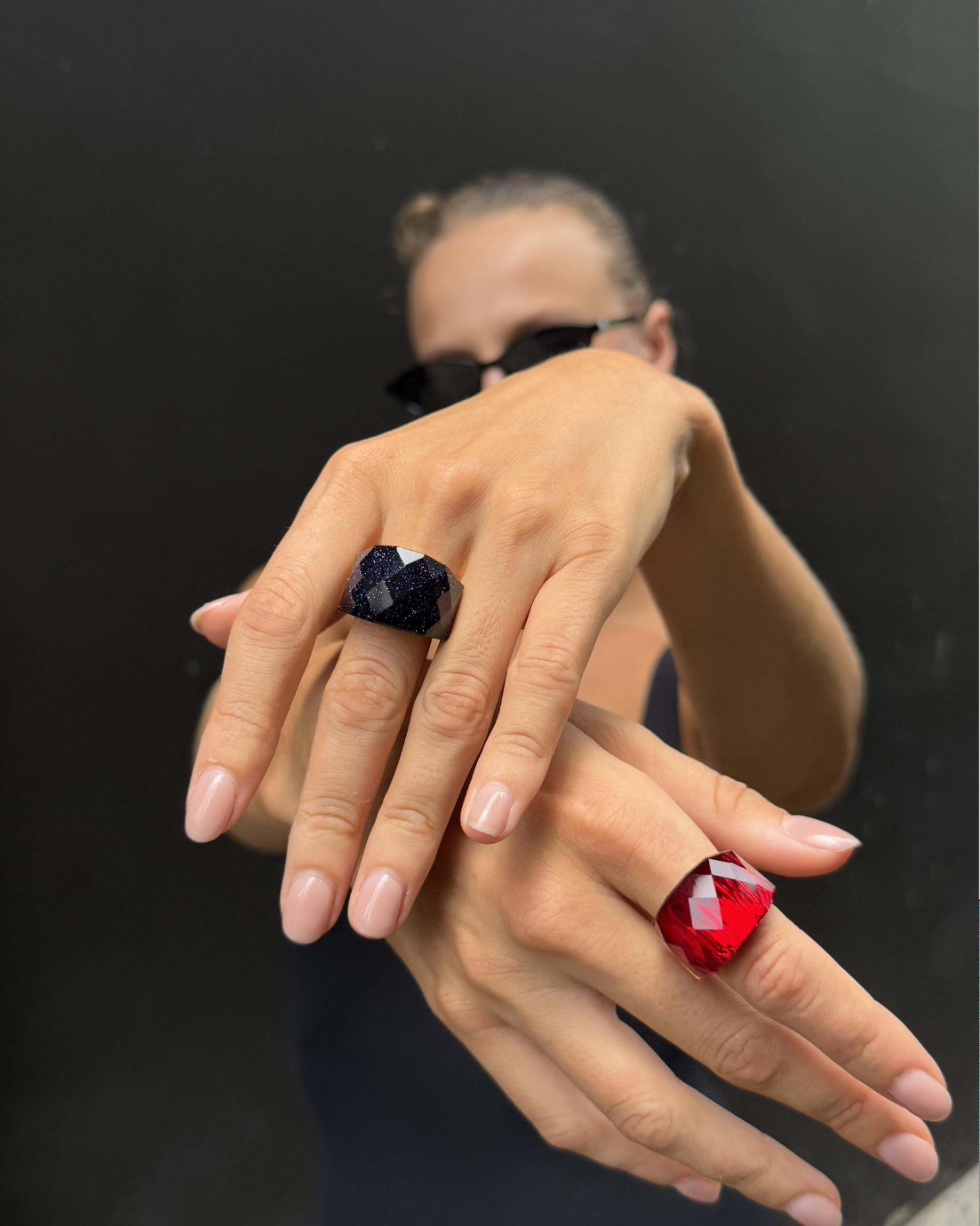 Crimson Faceted Silver Statement Ring
