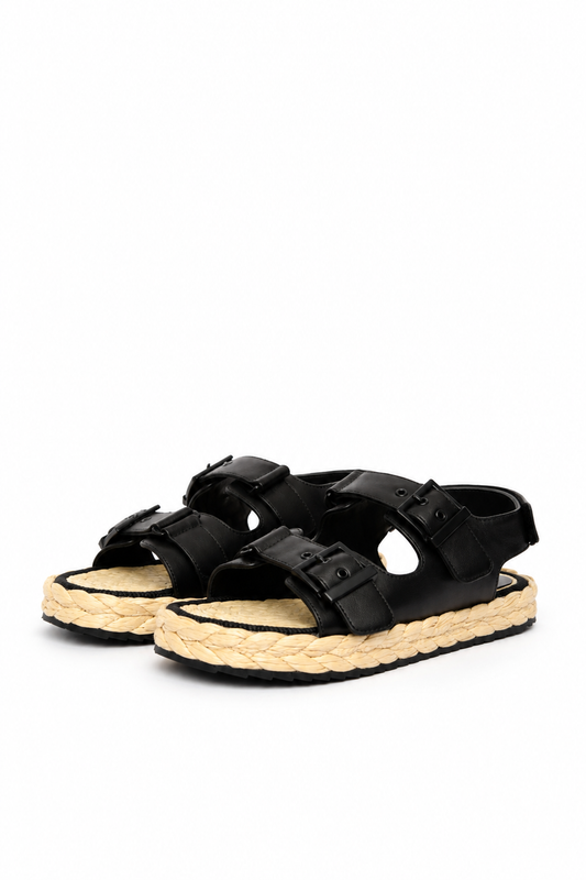 Black Double-Buckle Sandals