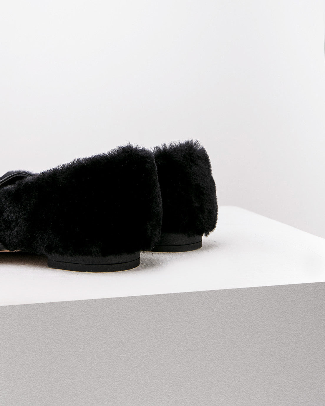 Black Shearling Flats