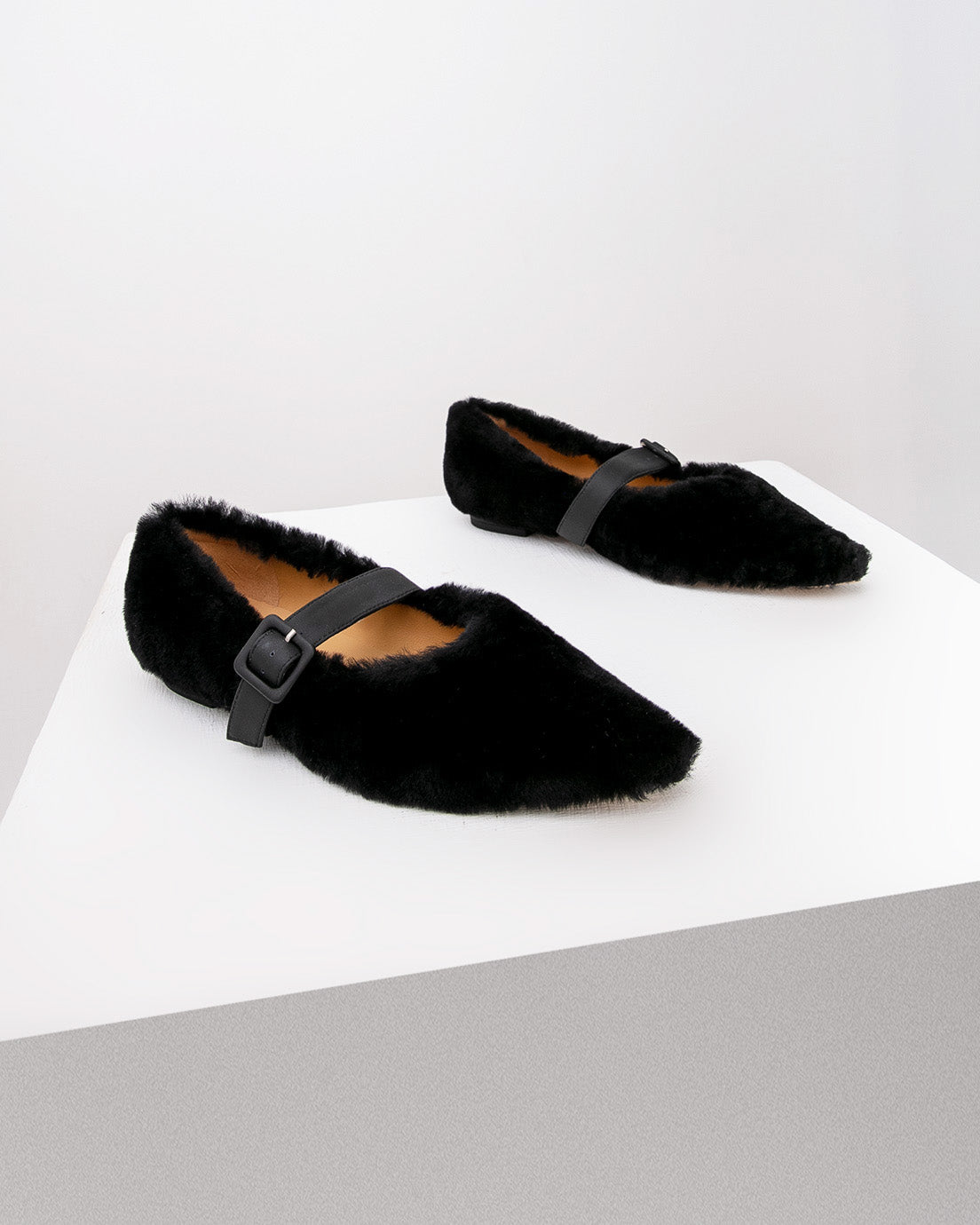 Black Shearling Flats