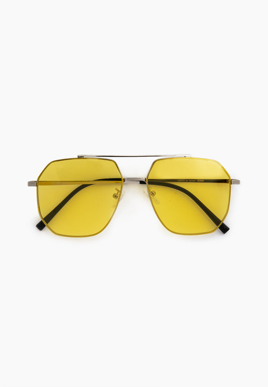 Silver Yellow-Tinted Aviator Sunglasses