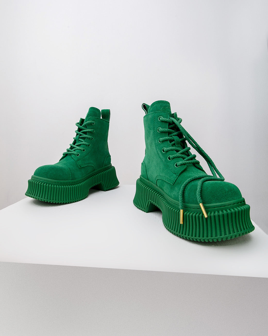 Green Suede Platform Boots