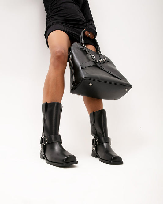 Black Leather Harness Boots
