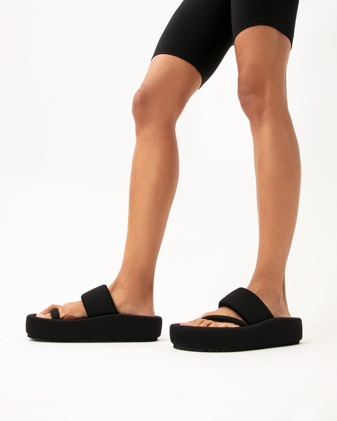 Black Platform Slides with Dual Strap