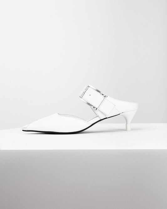 White Buckle Heels