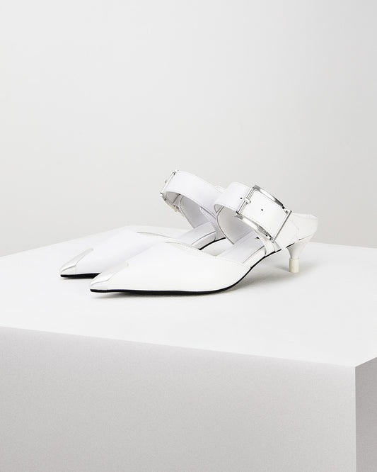 White Buckle Heels