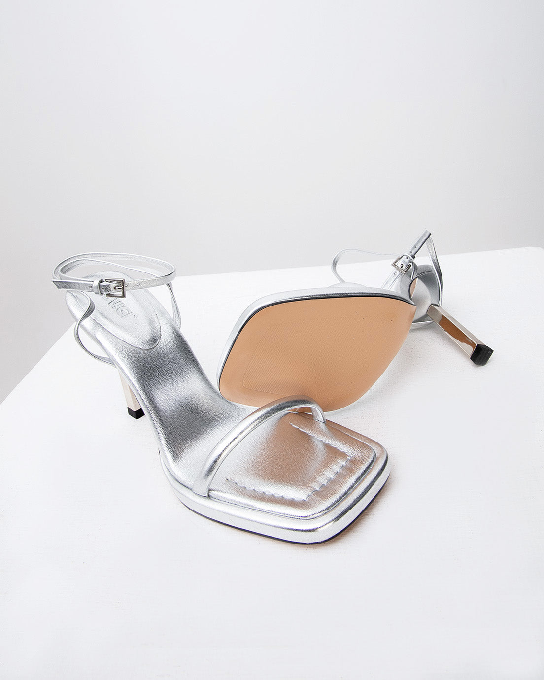 Silver Leather Heels Sandals