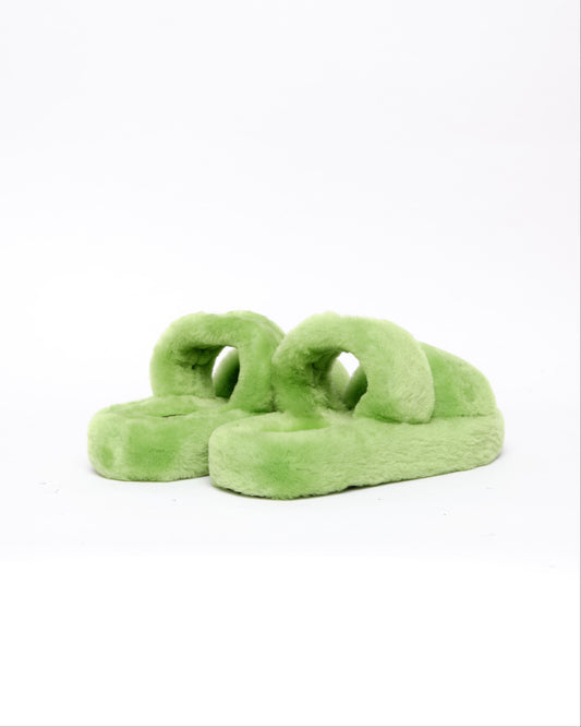 Green Fur Slippers
