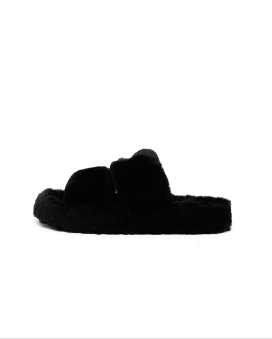 Black Fur Slippers