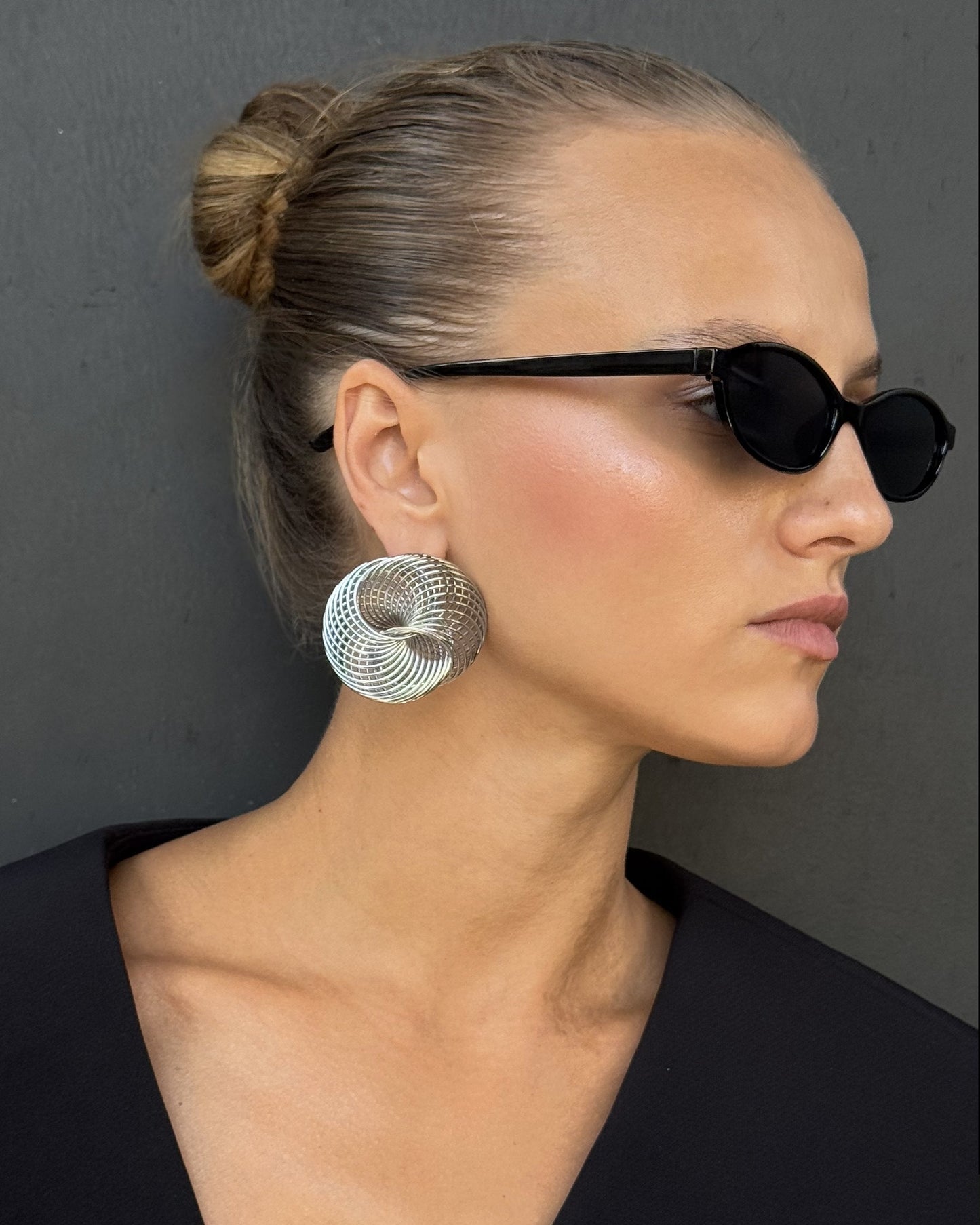Spiral Textured Stud Silver Earrings