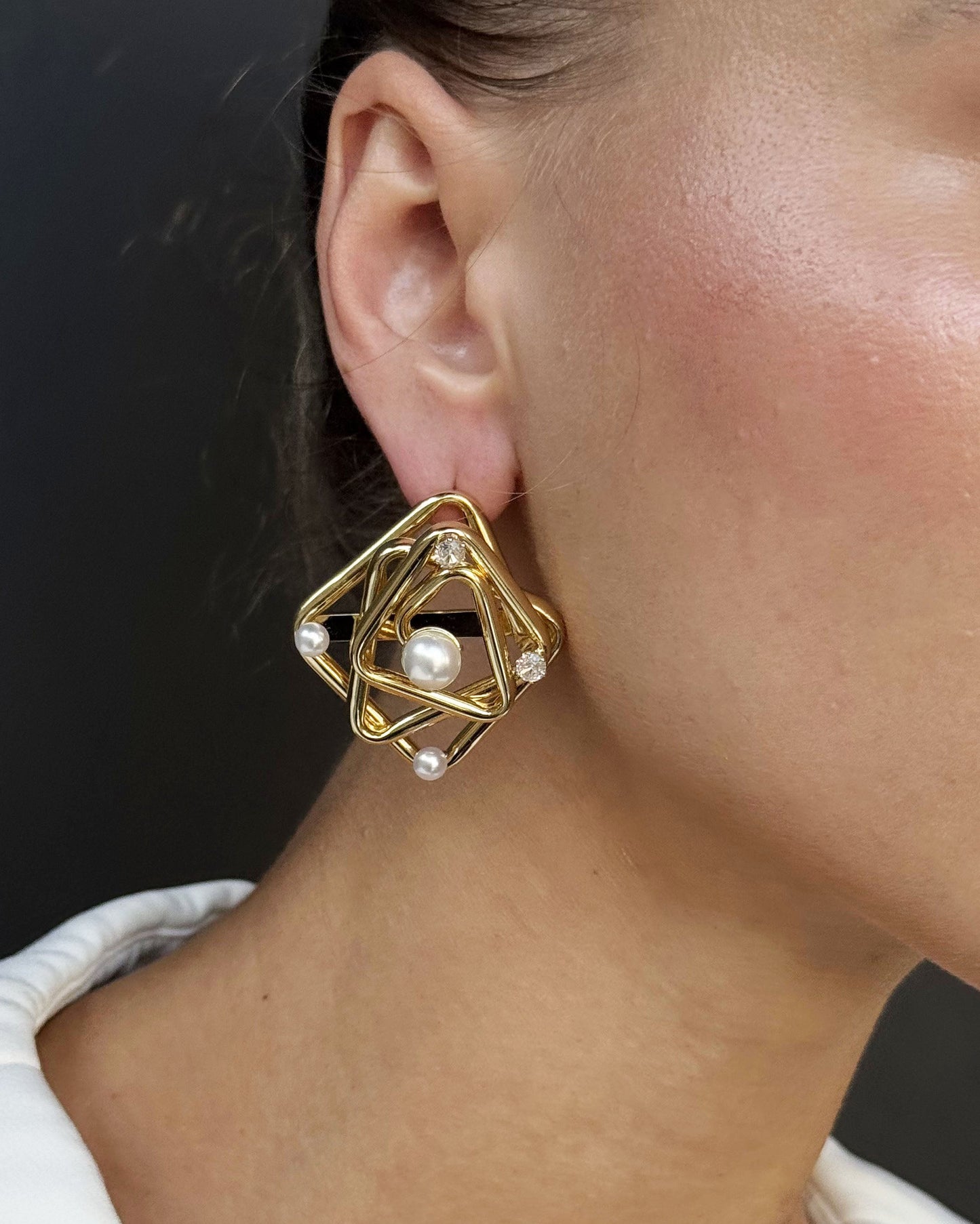 Geometric Pearl Statement Earrings