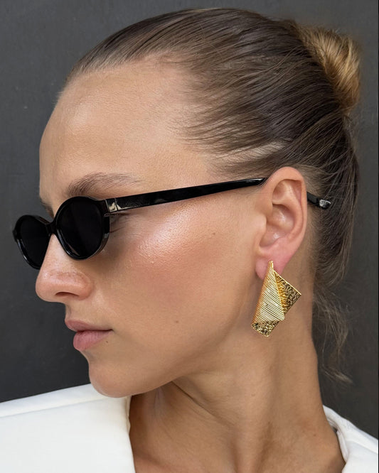 Layered Textured Stud Gold Earrings