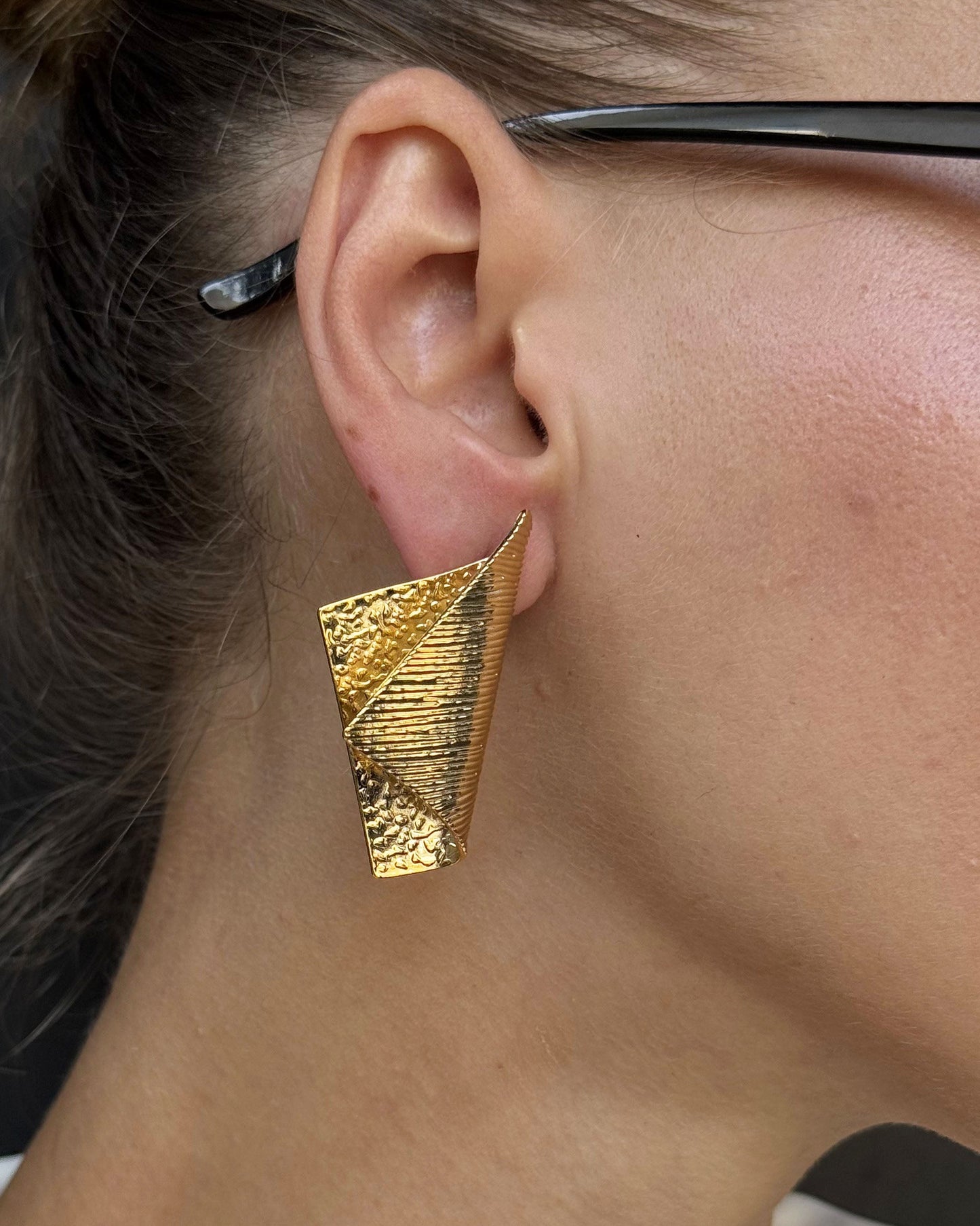 Layered Textured Stud Gold Earrings
