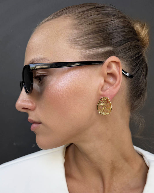 Textured Organic Stud Gold Earrings