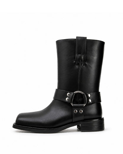 Black Leather Harness Boots