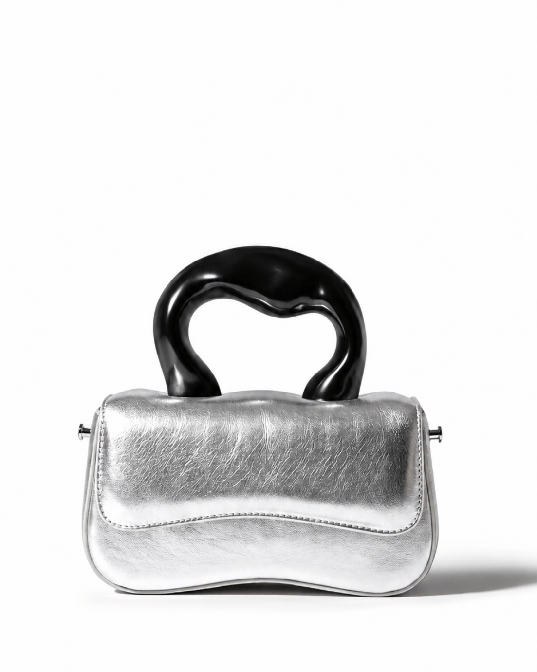 Silver Sculptural-Handle Evening Bag