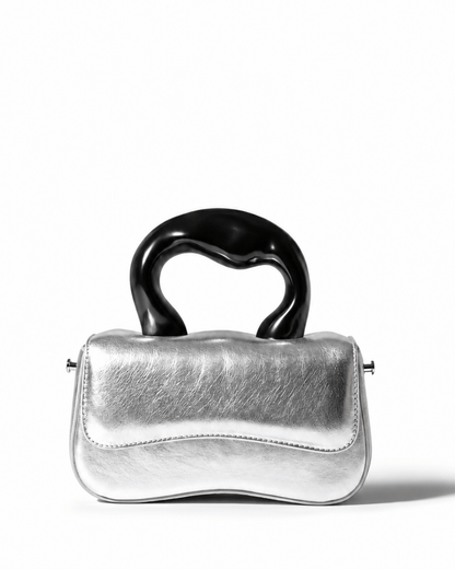Silver Sculptural-Handle Evening Bag