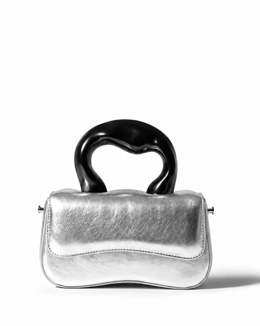 Silver Sculptural-Handle Evening Bag