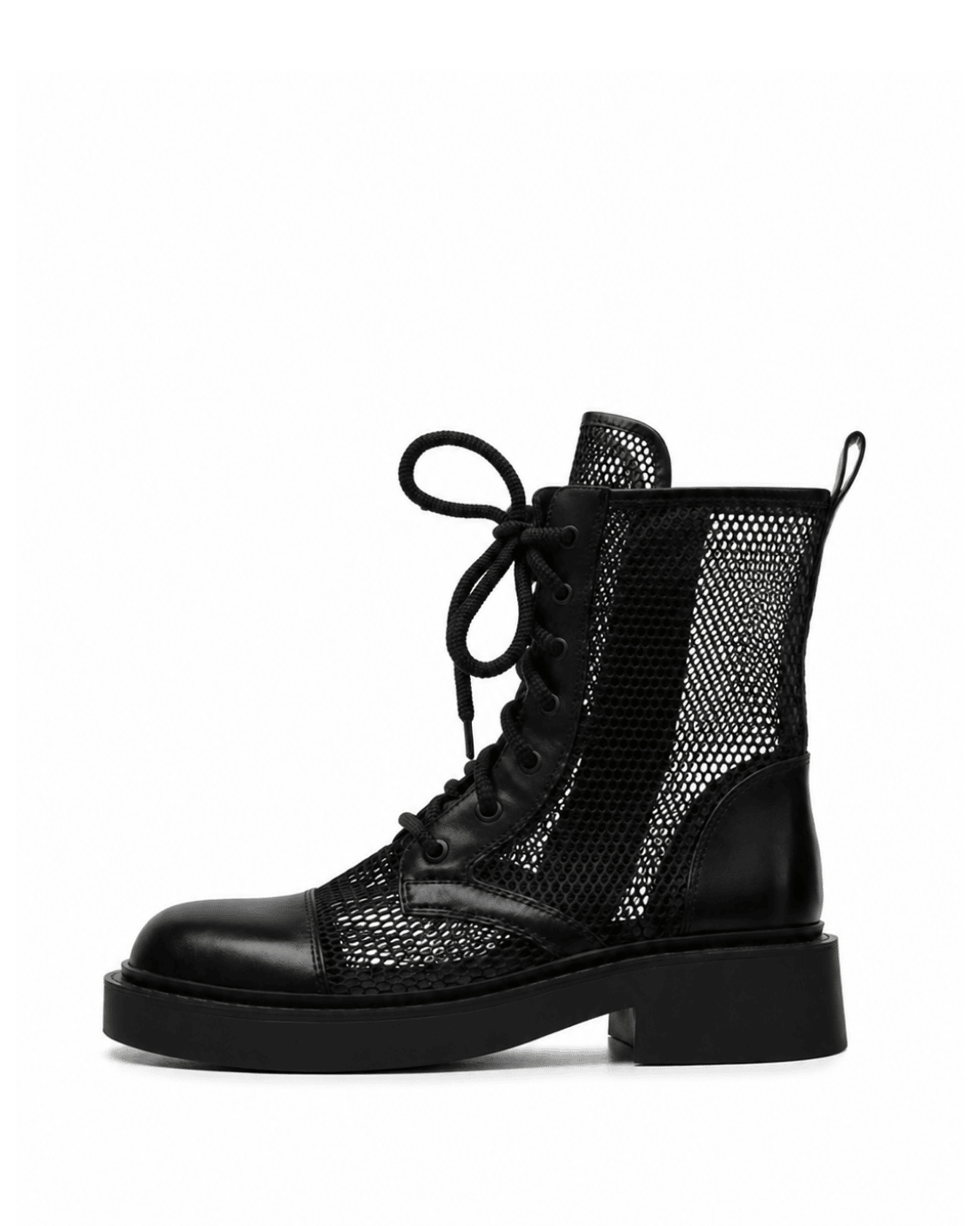 Black Leather Mesh Boots