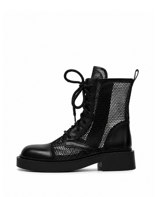 Black Leather Mesh Boots