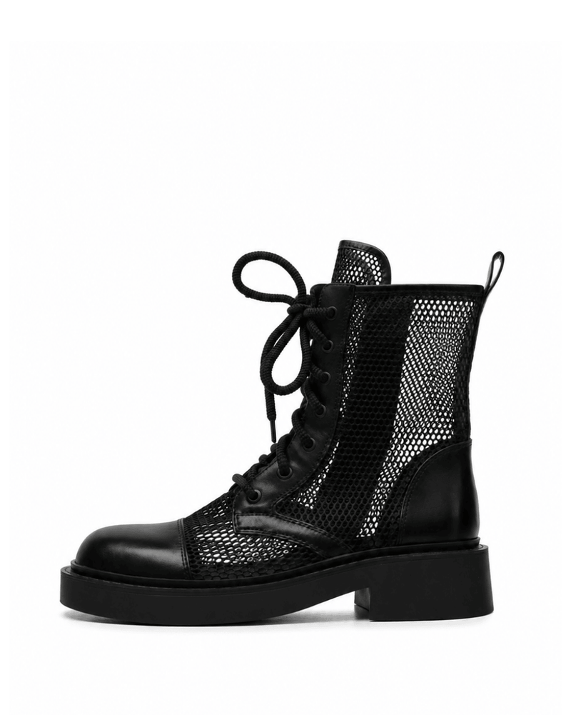 Black Leather Mesh Boots