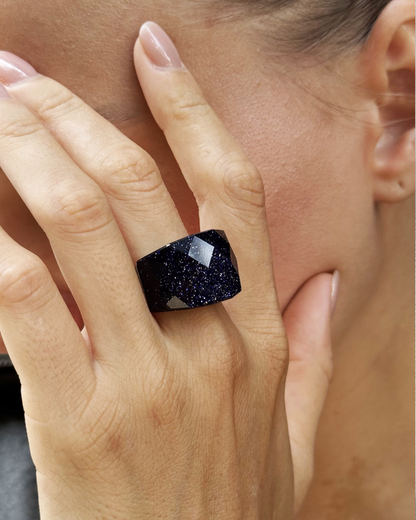 Midnight Faceted Gold Statement Ring