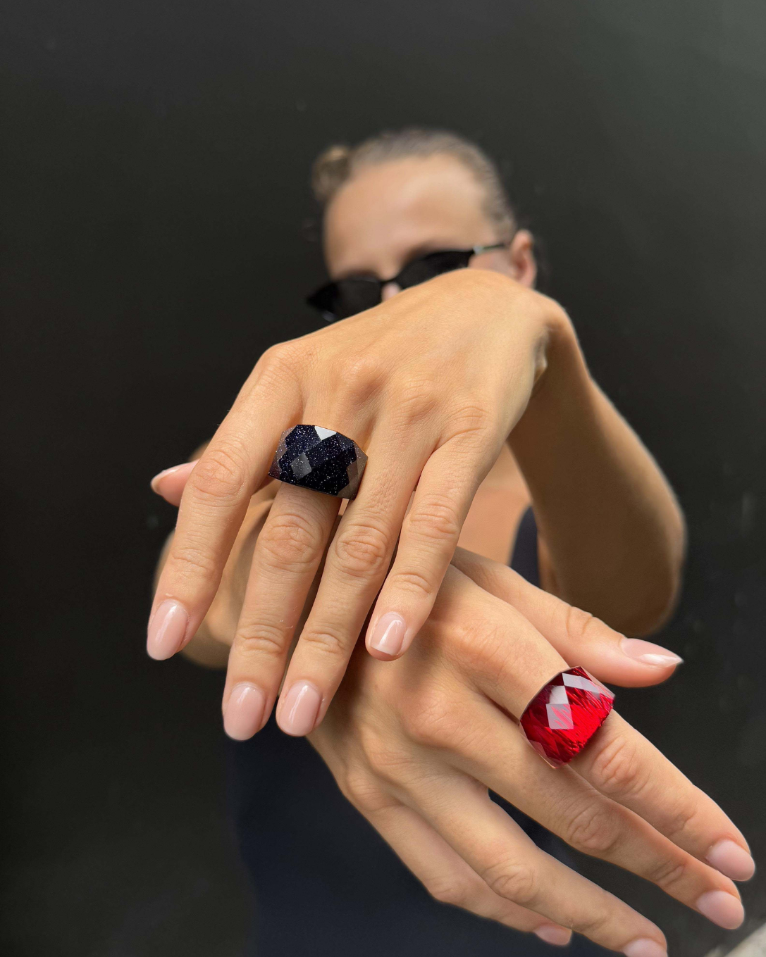 Midnight Faceted Silver Statement Ring