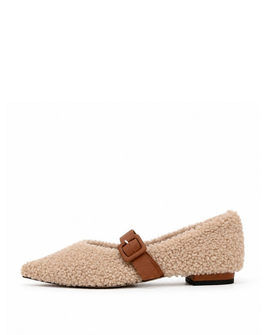 Beige Shearling Flats