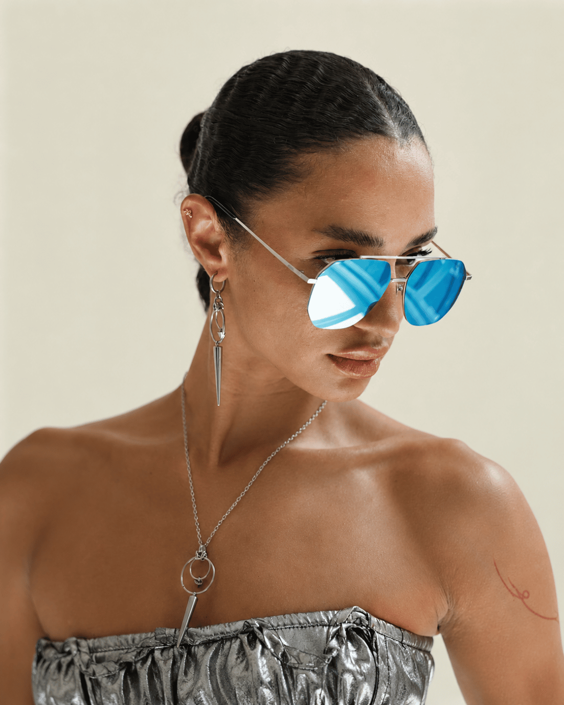 Blue Mirrored Aviator Sunglasses