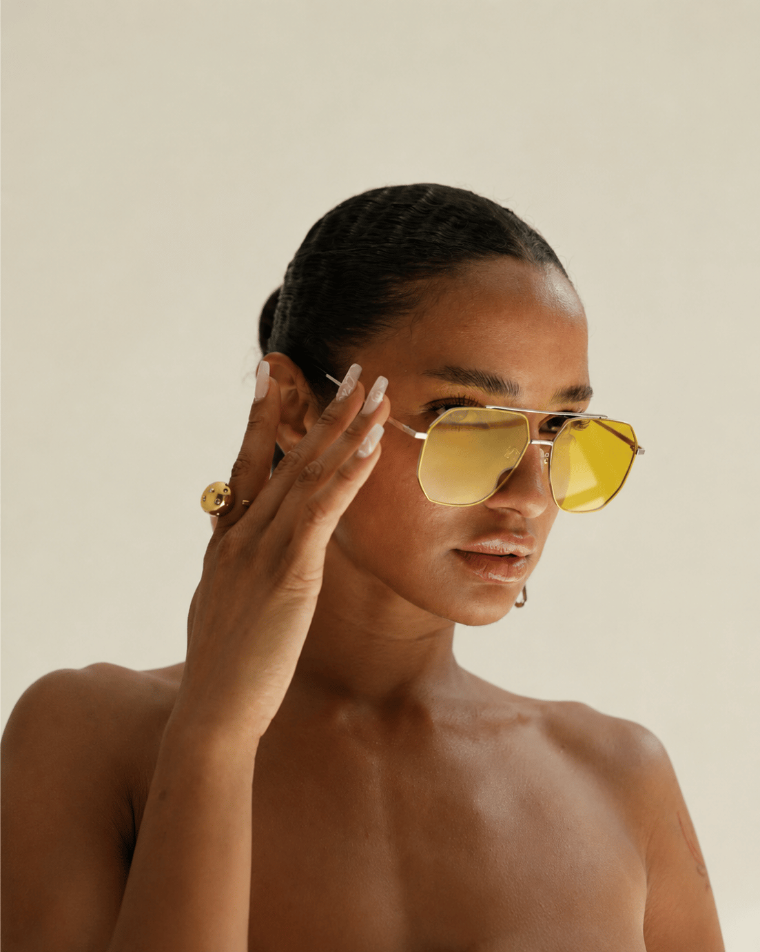 Silver Yellow-Tinted Aviator Sunglasses