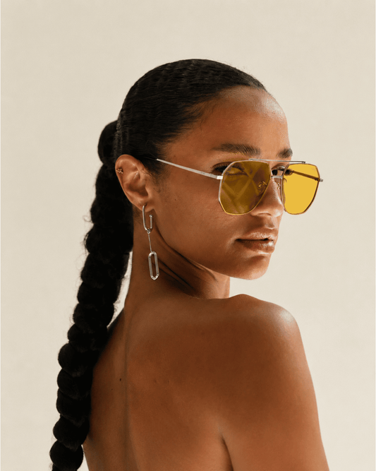 Silver Yellow-Tinted Aviator Sunglasses