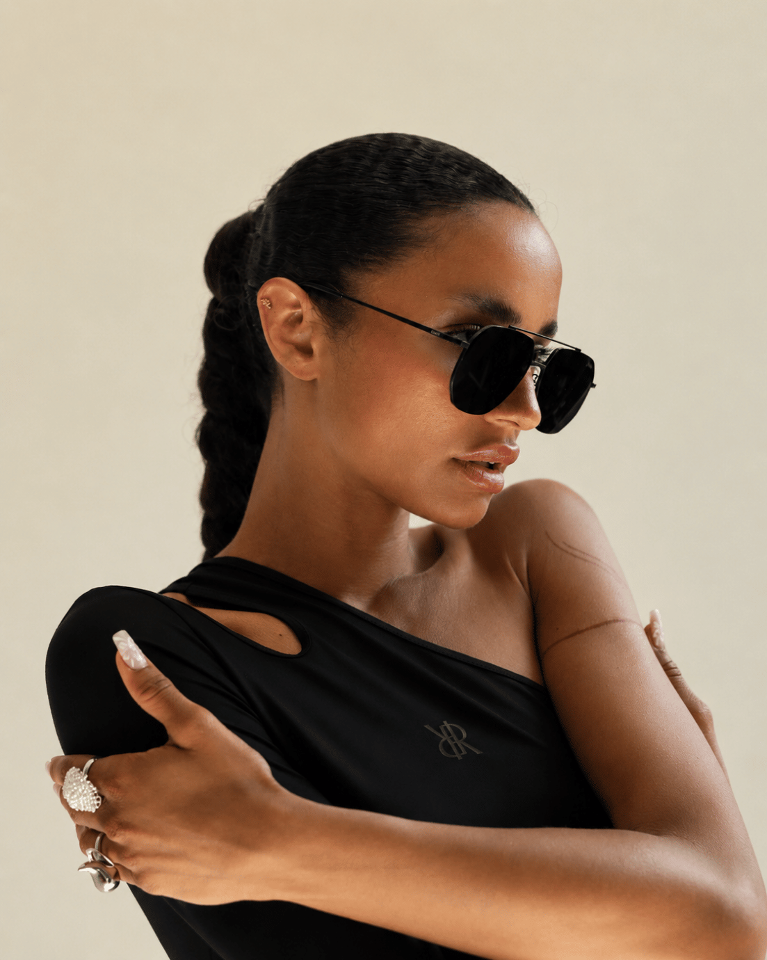Black Geometric Aviator Sunglasses