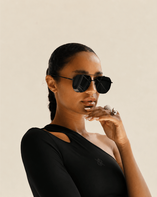 Black Geometric Aviator Sunglasses