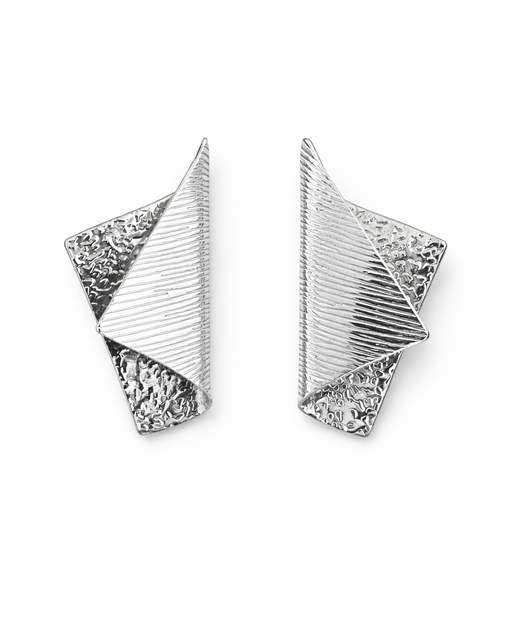 Layered Textured Stud Silver Earrings