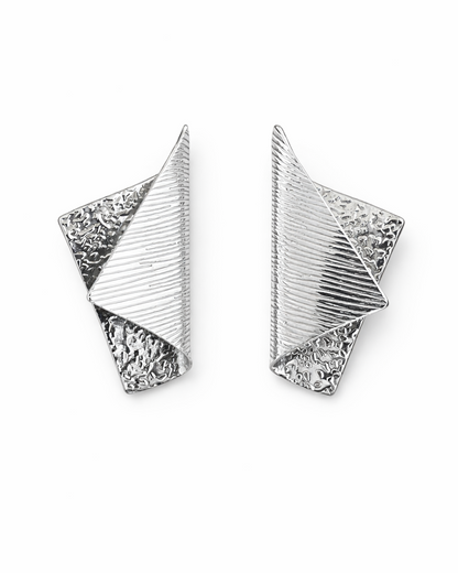 Layered Textured Stud Silver Earrings