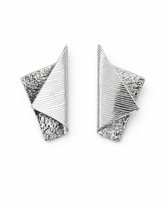 Layered Textured Stud Silver Earrings