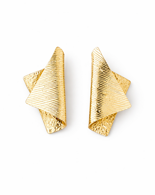 Layered Textured Stud Gold Earrings