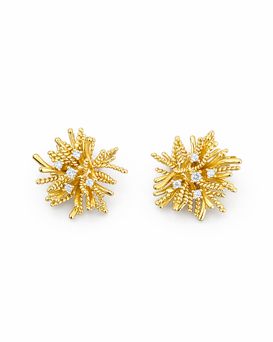 Starburst Textured Stud Gold Earrings