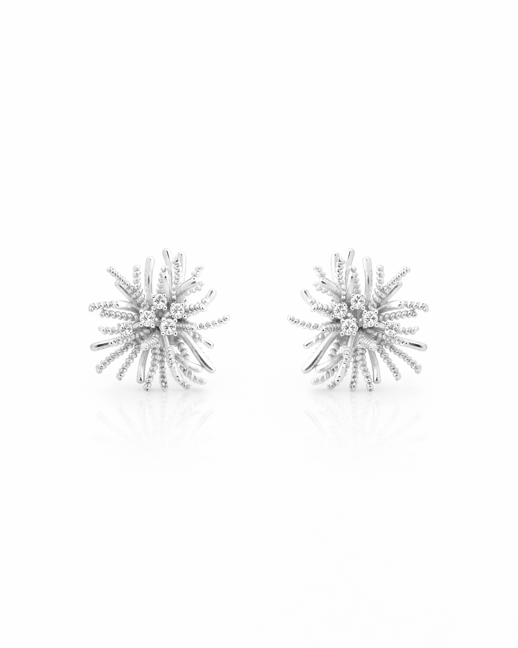 Starburst Textured Stud Silver Earrings