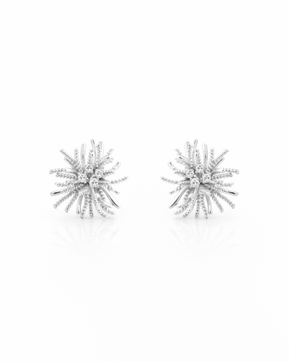 Starburst Textured Stud Silver Earrings
