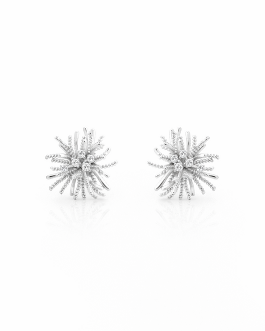 Starburst Textured Stud Silver Earrings