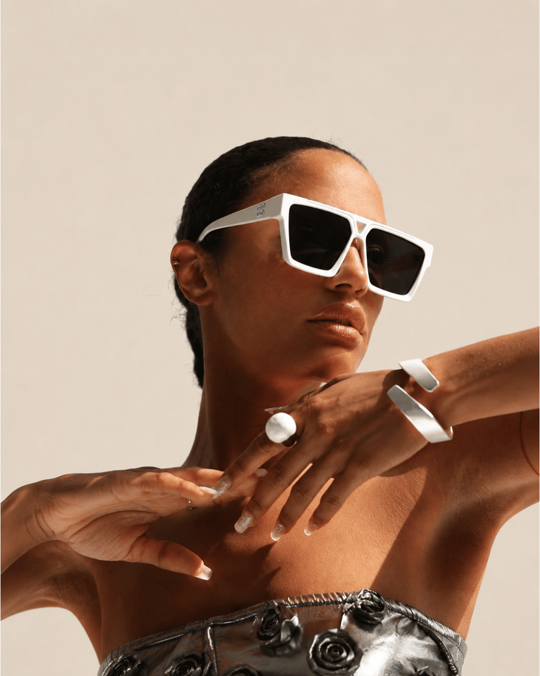 White Geometric Sunglasses