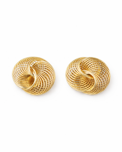Spiral Textured Stud Gold Earrings