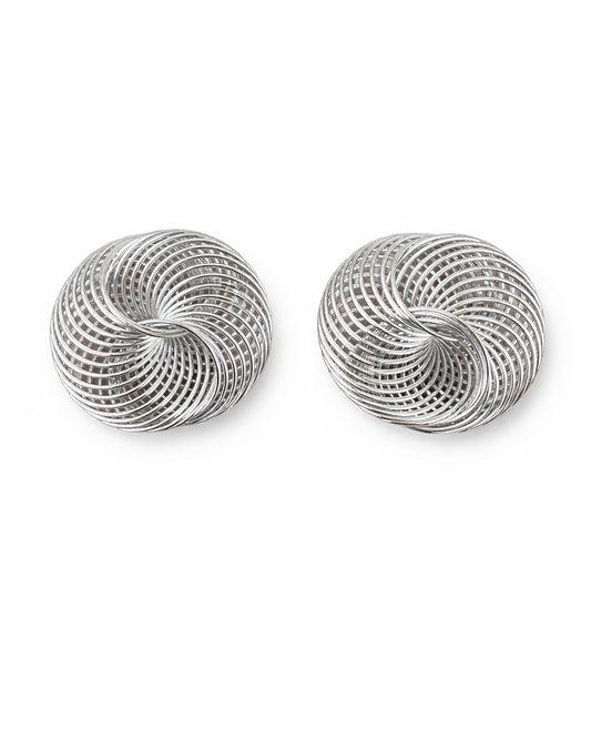 Spiral Textured Stud Silver Earrings