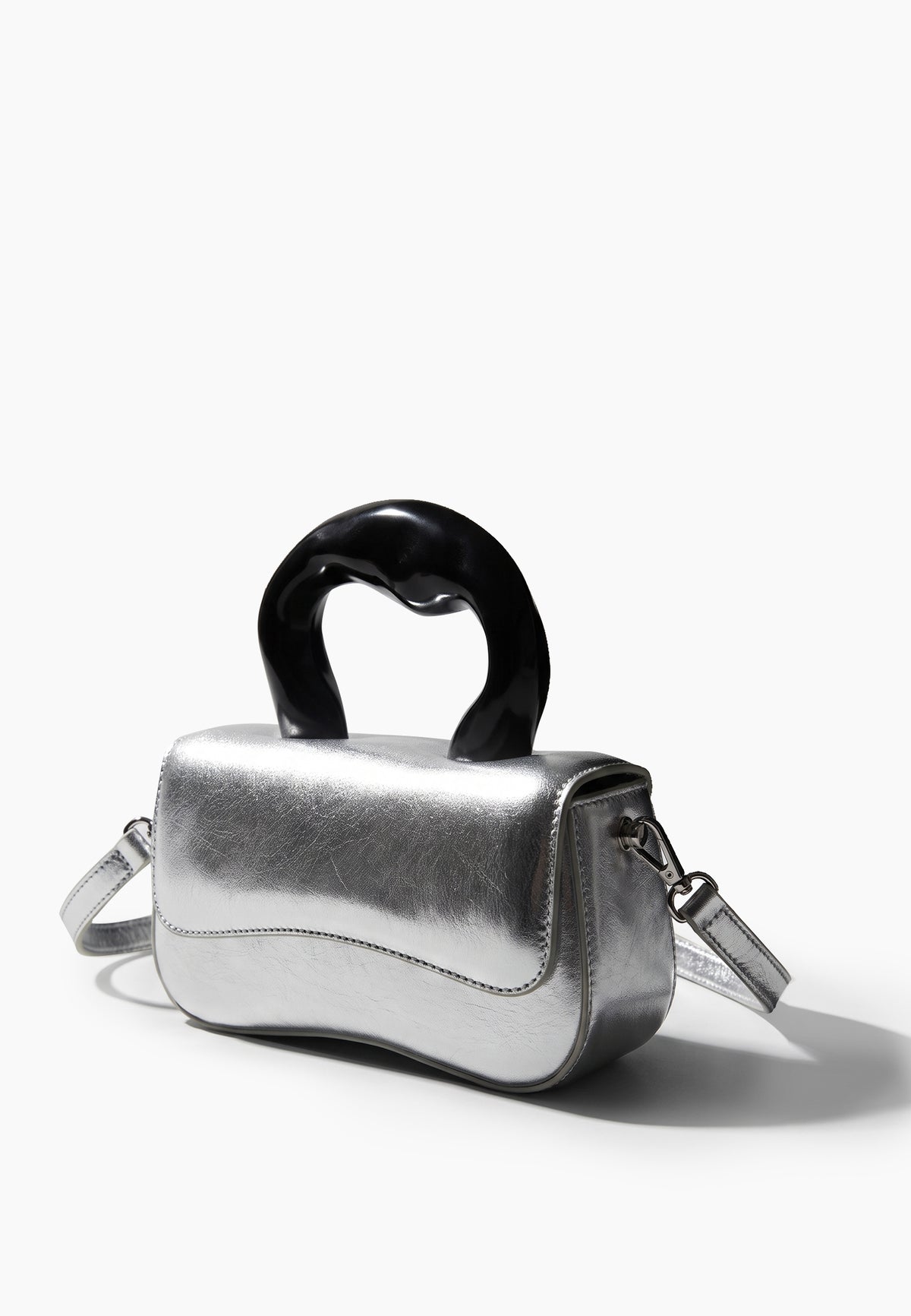 Silver Sculptural-Handle Evening Bag