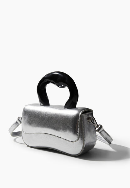 Silver Sculptural-Handle Evening Bag