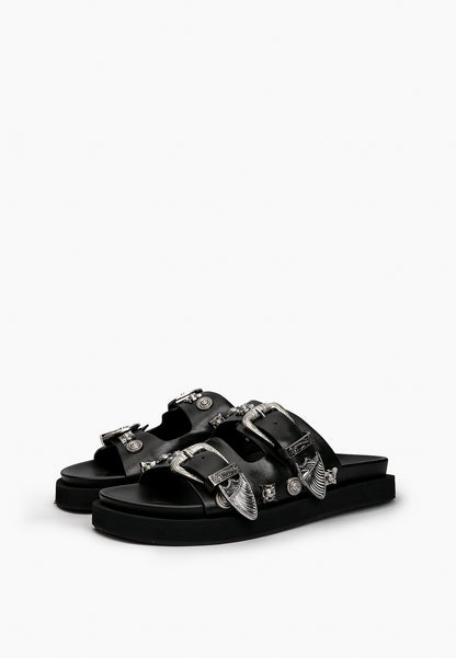 Black Studded Slides
